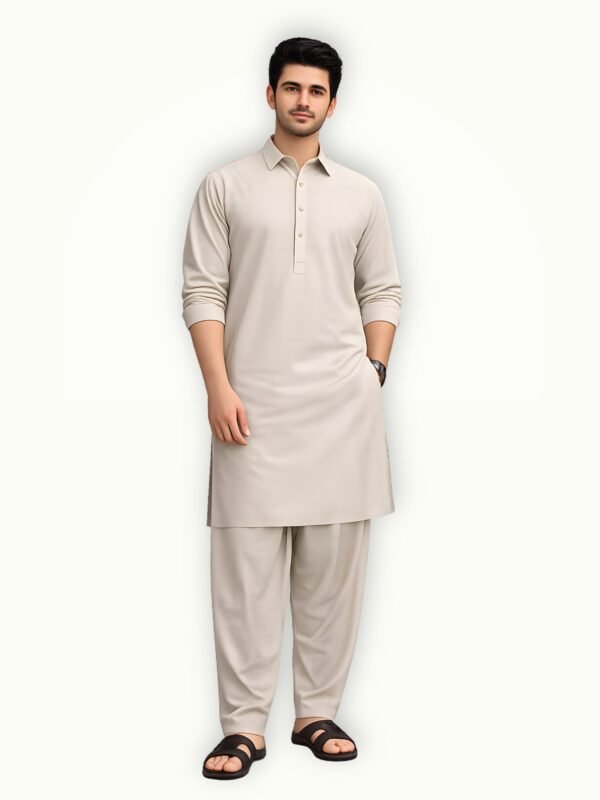 Mens Unstitched Wash And Wear Suit Model Model wearing light grey mens unstitched wash and wear suit